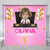 Aperturee - Aperturee Pink Office Baby Custom Photo 1st Birthday Backdrop